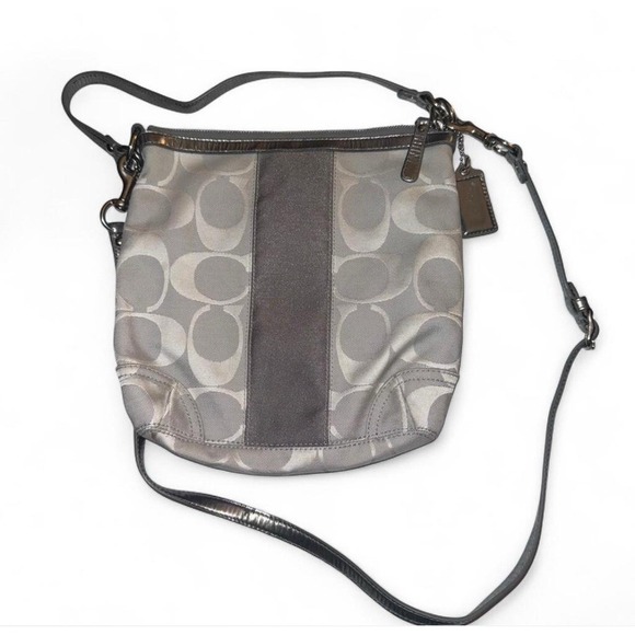 Coach Handbags - Coach 13278 Silver/Graphite Signature Crossbody/Shoulder Bag Stripe Jacquard